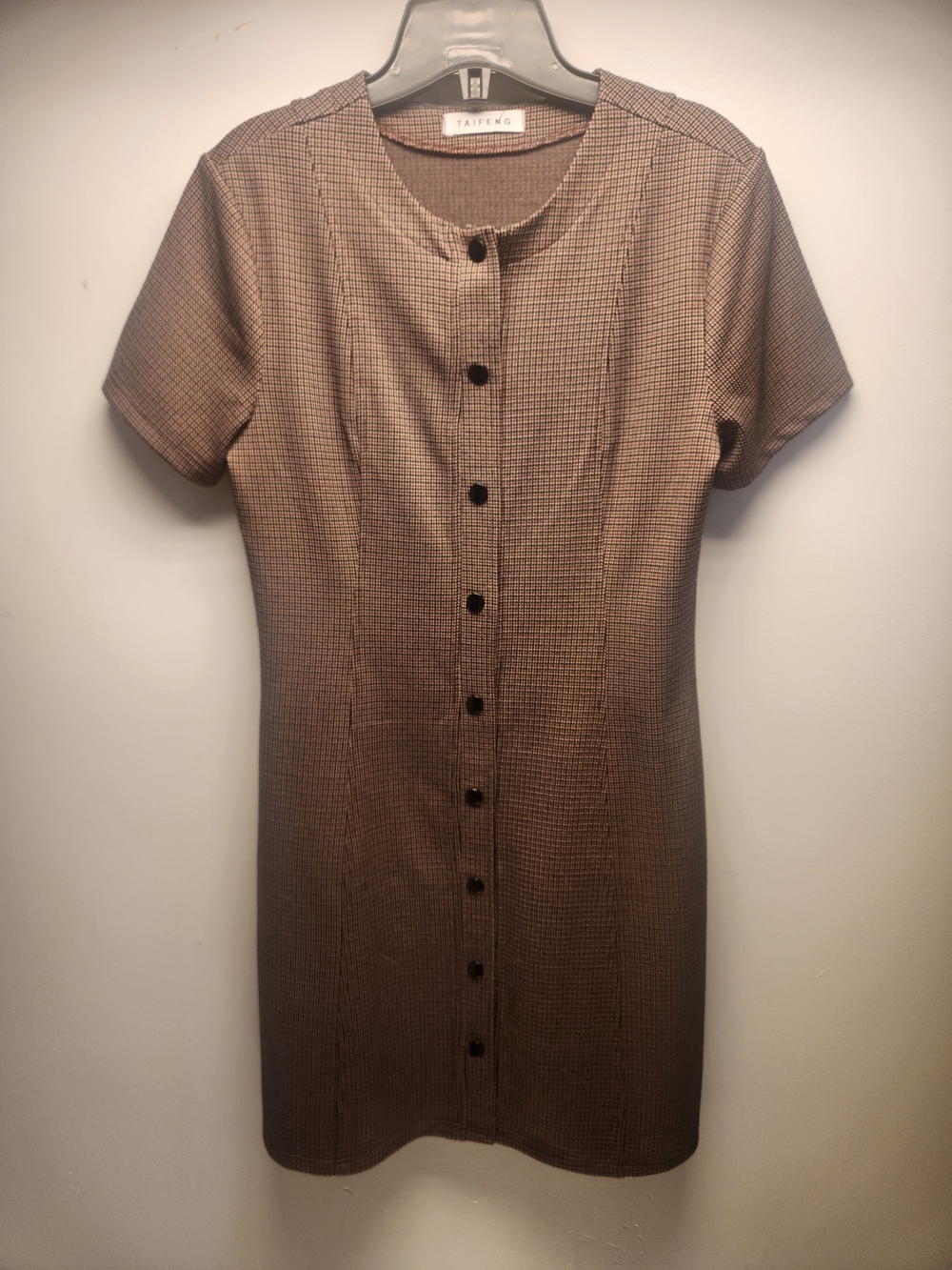 Brown Checked Button-Front Shift Dress